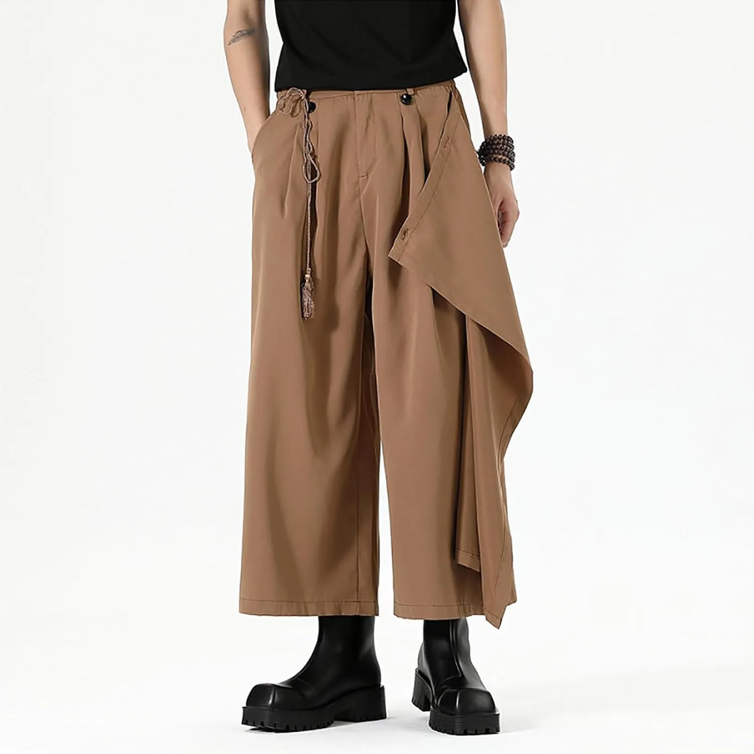 Men's Wide Leg Harem Pants Drop Crotch Baggy Drawstring Streetwear Japanese Harajuku Trousers with Pockets