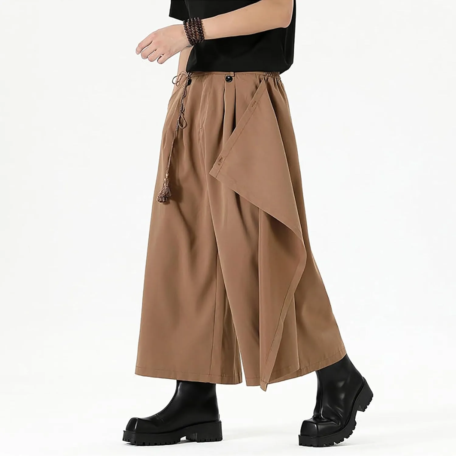 Men's Wide Leg Harem Pants Drop Crotch Baggy Drawstring Streetwear Japanese Harajuku Trousers with Pockets