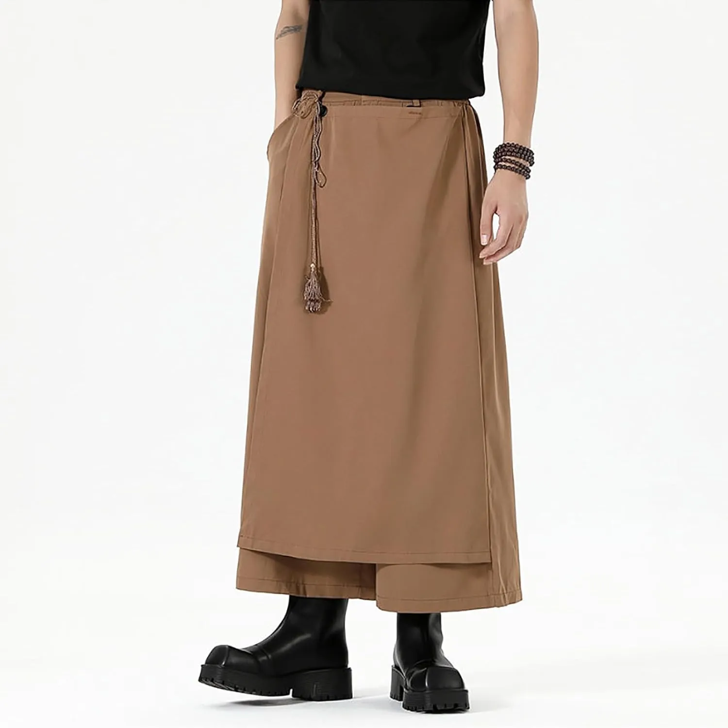 Men's Wide Leg Harem Pants Drop Crotch Baggy Drawstring Streetwear Japanese Harajuku Trousers with Pockets
