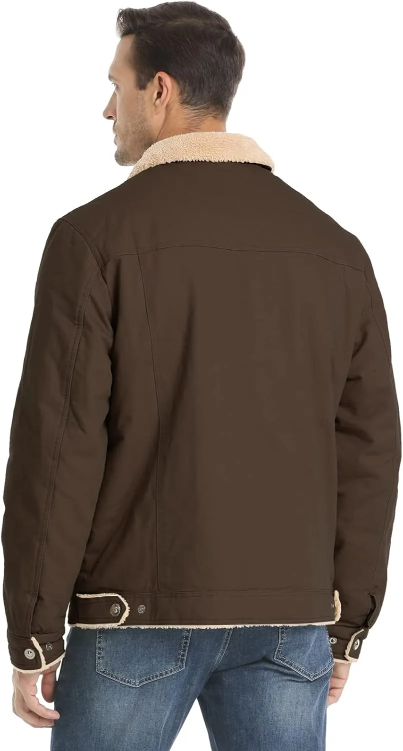 Men's Winter Jacket, Cotton Sherpa Fleece Lined Jacket, Warm Trucker Cargo Coats with Pockets