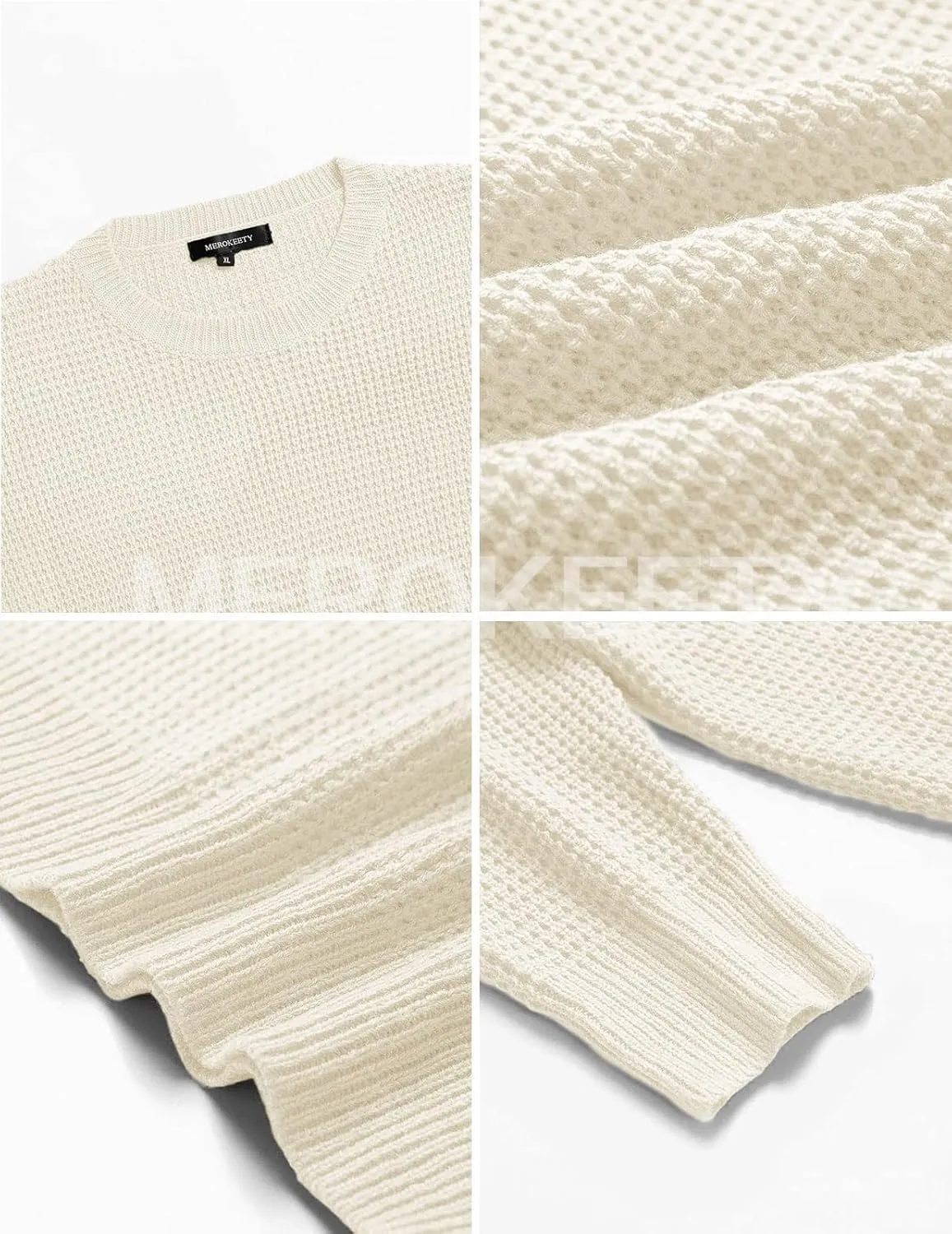 MEROKEETY Women's 2024 Long Sleeve Waffle Knit Sweater Crew Neck Solid Color Pullover Jumper Tops