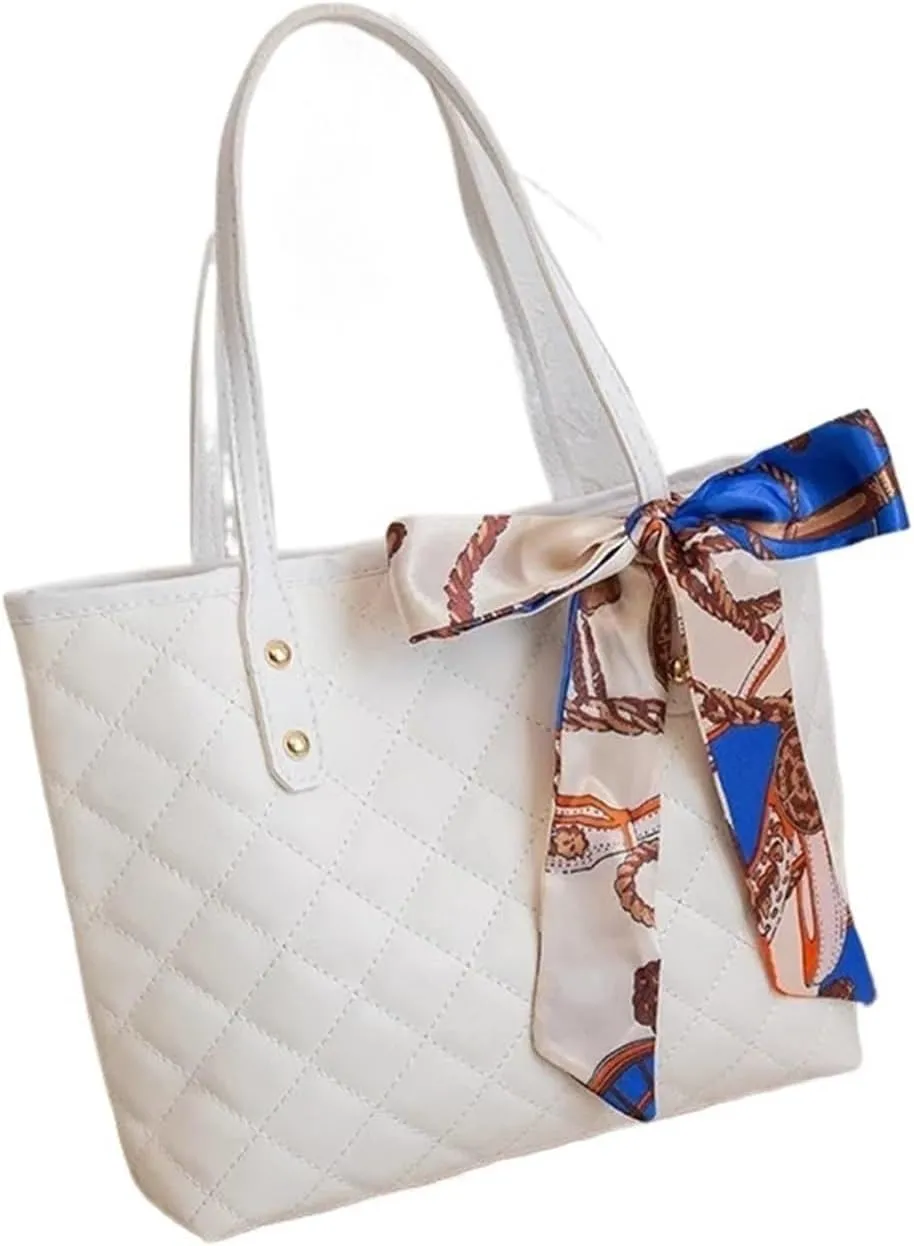 Messenger Bag Large Capacity Bag Trendy Simple Scarf Tote Bag Shoulder Bucket Bag Bags Fit for Women Leisure Bag(White)