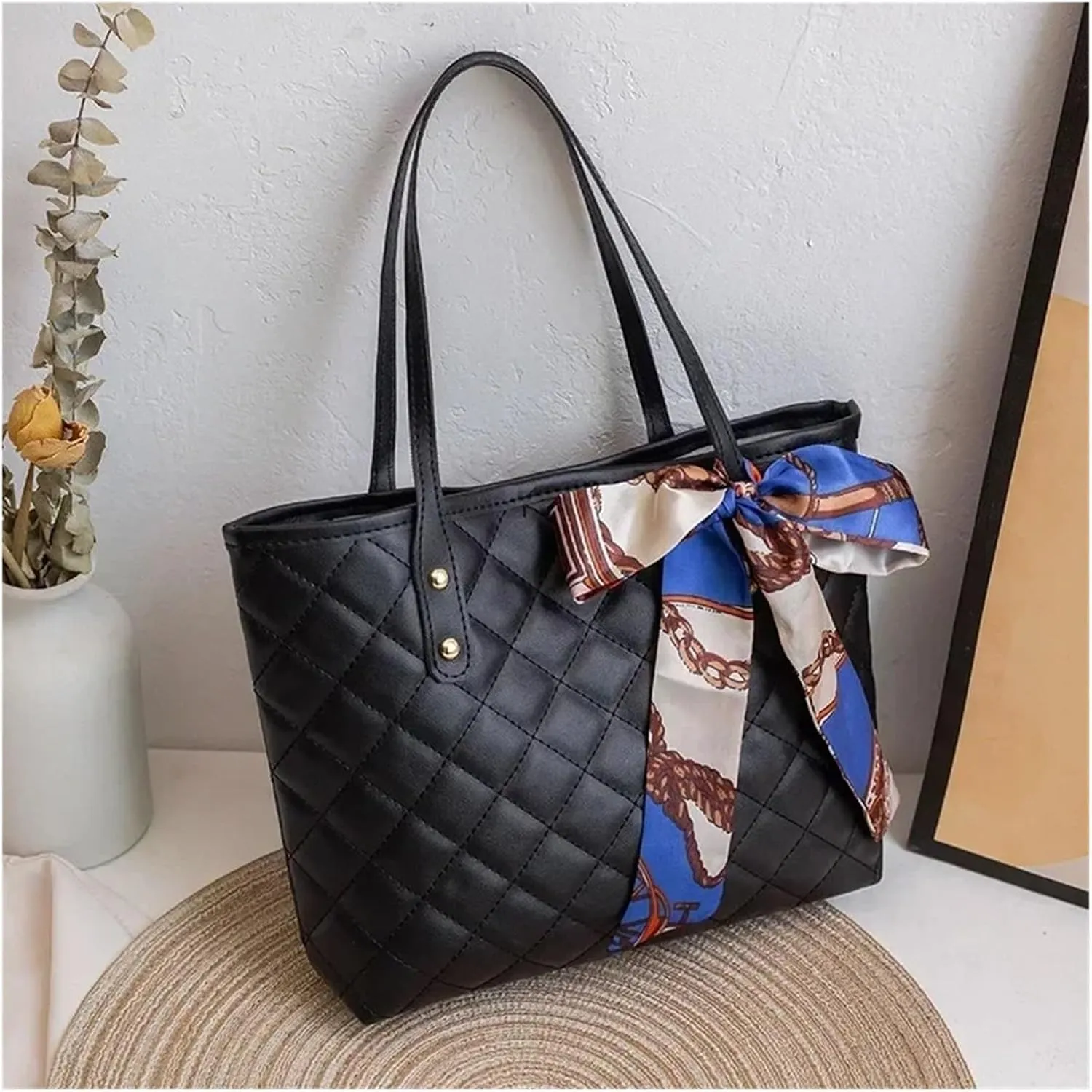 Messenger Bag Large Capacity Bag Trendy Simple Scarf Tote Bag Shoulder Bucket Bag Bags Fit for Women Leisure Bag(White)