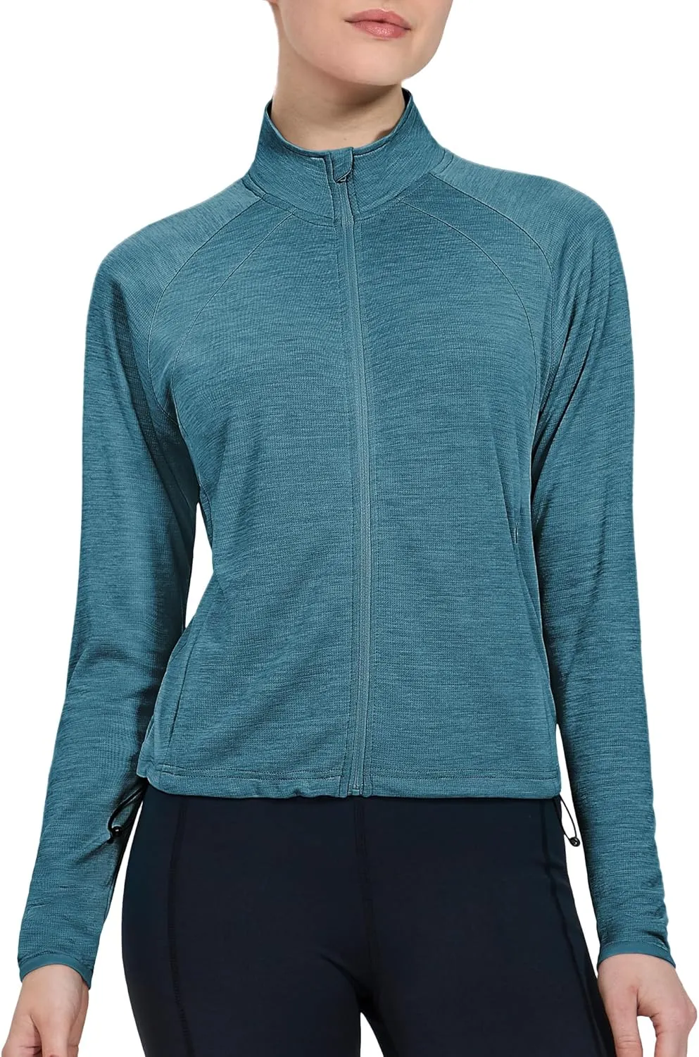 MIER Womens Athletic Jackets Light Weight Cropped Zip Up Workout Running Jacket UPF 50  Full Zip UV Shirts with Pockets