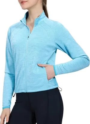 MIER Womens Athletic Jackets Light Weight Cropped Zip Up Workout Running Jacket UPF 50  Full Zip UV Shirts with Pockets