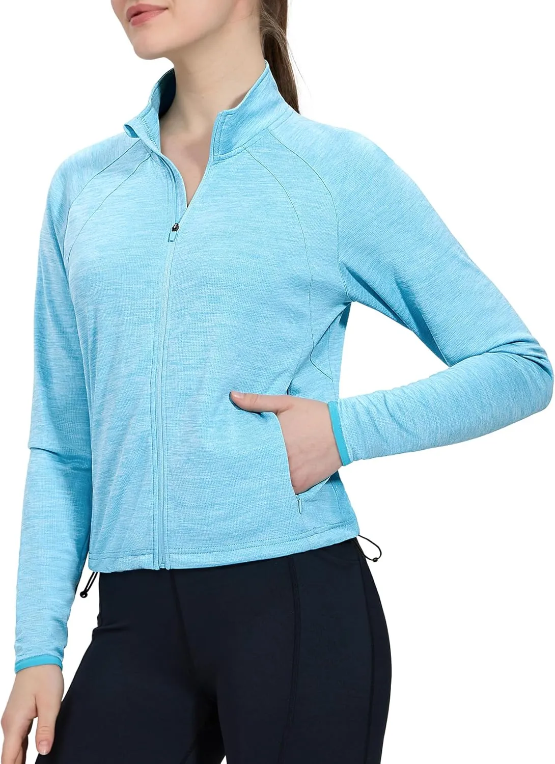 MIER Womens Athletic Jackets Light Weight Cropped Zip Up Workout Running Jacket UPF 50  Full Zip UV Shirts with Pockets