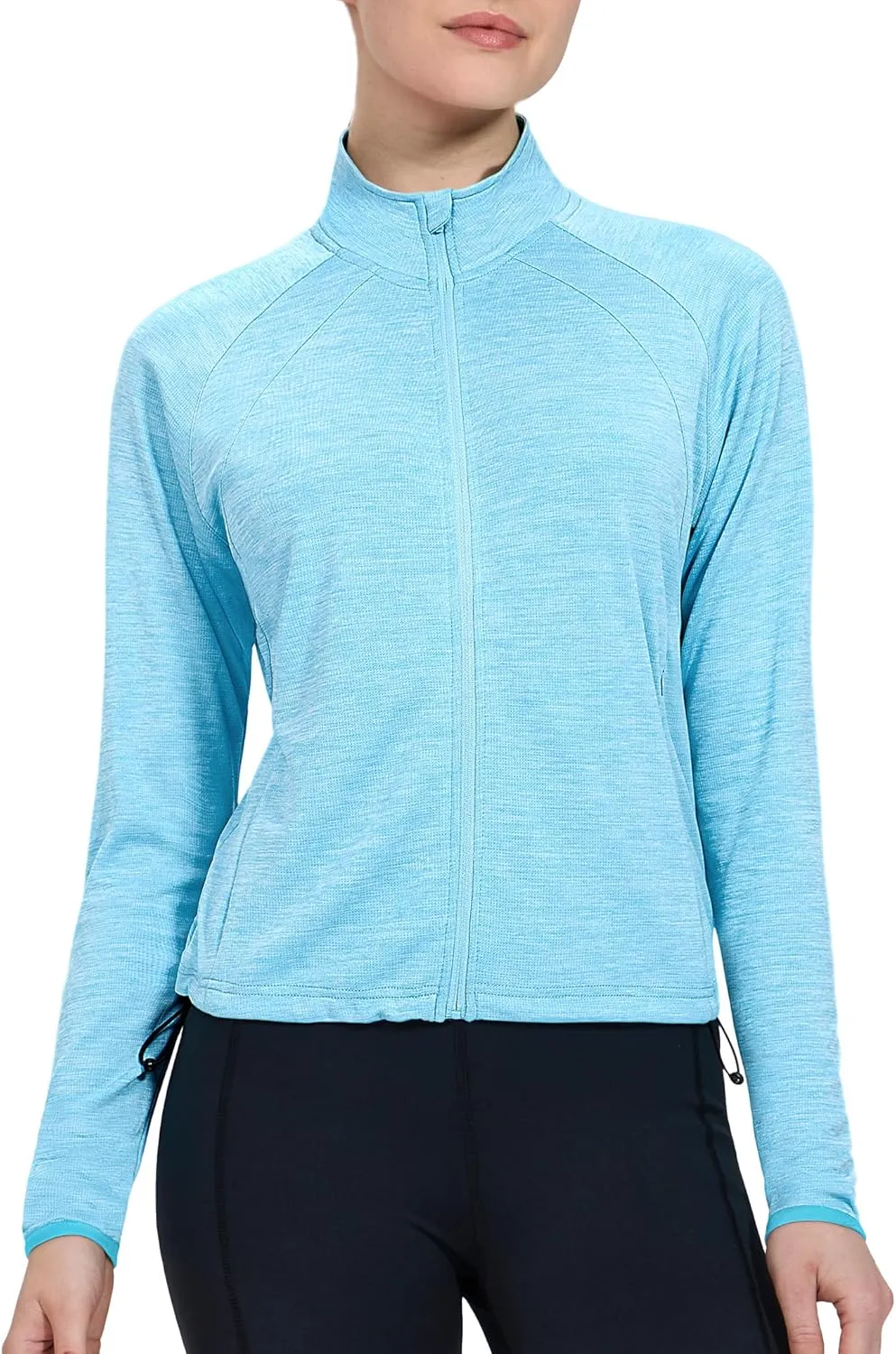 MIER Womens Athletic Jackets Light Weight Cropped Zip Up Workout Running Jacket UPF 50  Full Zip UV Shirts with Pockets