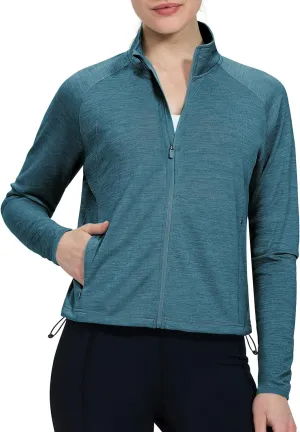 MIER Womens Athletic Jackets Light Weight Cropped Zip Up Workout Running Jacket UPF 50  Full Zip UV Shirts with Pockets