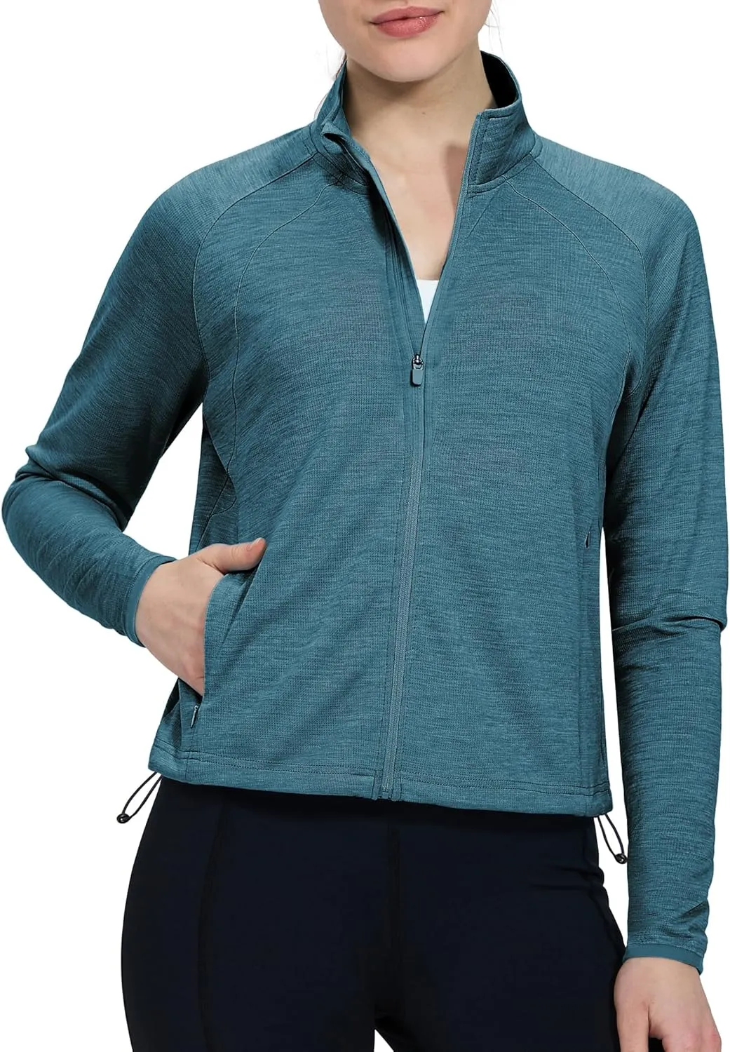 MIER Womens Athletic Jackets Light Weight Cropped Zip Up Workout Running Jacket UPF 50  Full Zip UV Shirts with Pockets
