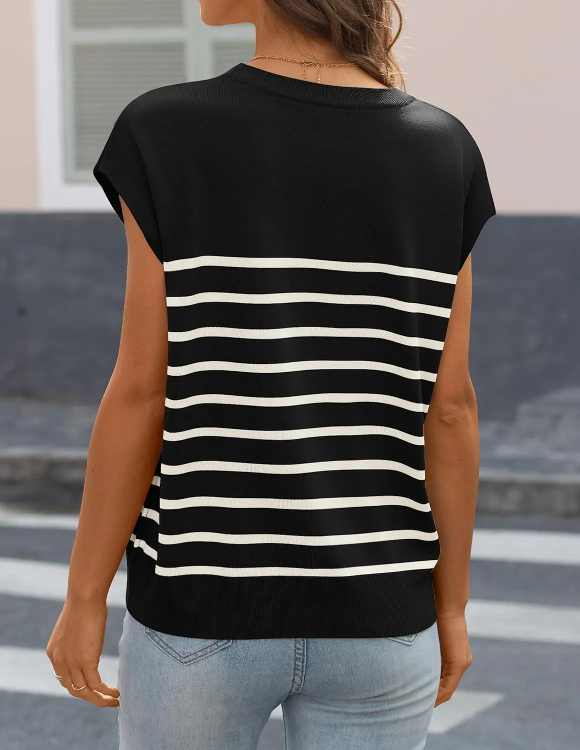 MIROL Women's Cap Sleeve Striped Tops 2025 Batwing Short Sleeve Summer Crewneck Tee Knit Casual Loose Shirts