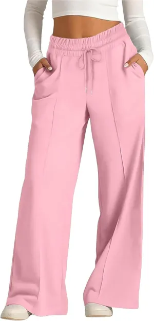 Miyaomn Womens Sweatpants Wide Leg High Waist Lounge Pants Front Pleated Drawstring Gym Workout Sports Casual Travel Trousers