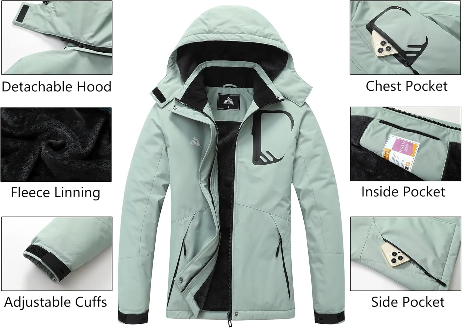 MOERDENG Women's Grey Winter Ski Jacket