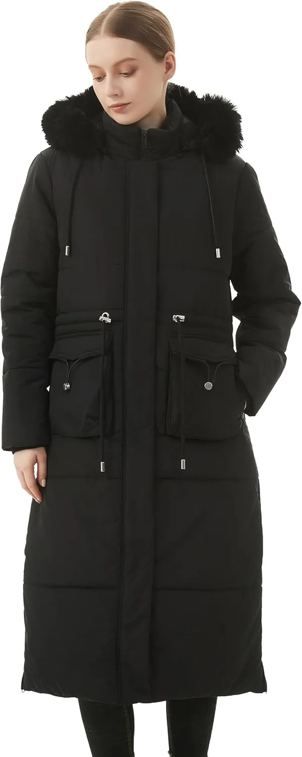 MOERDENG Women's Long Winter Puffer Coat Waterproof Warm Maxi Down Jacket Faux Fur Removable Hood Parka