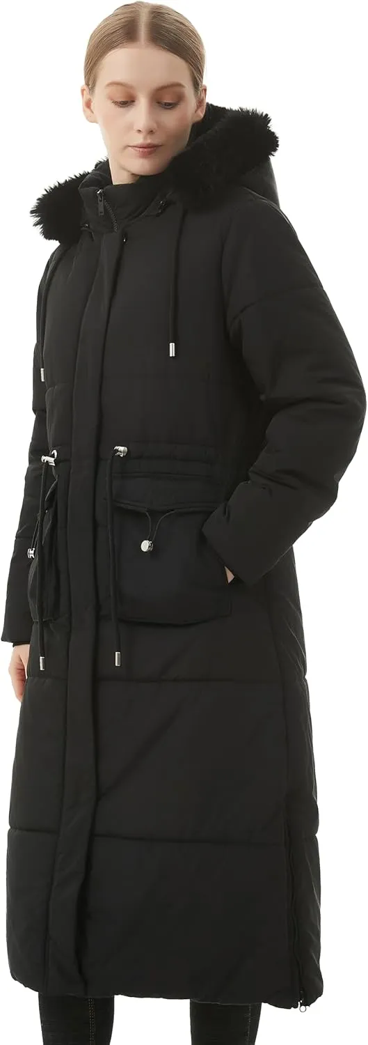 MOERDENG Women's Long Winter Puffer Coat Waterproof Warm Maxi Down Jacket Faux Fur Removable Hood Parka