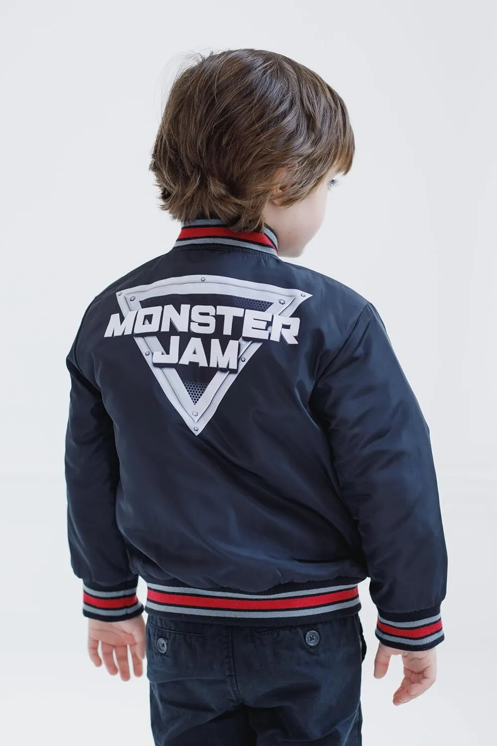 Monster Jam Zip Up Varsity Bomber Jacket Toddler to Little Kid Grave Digger El Toro Loco Megalodon