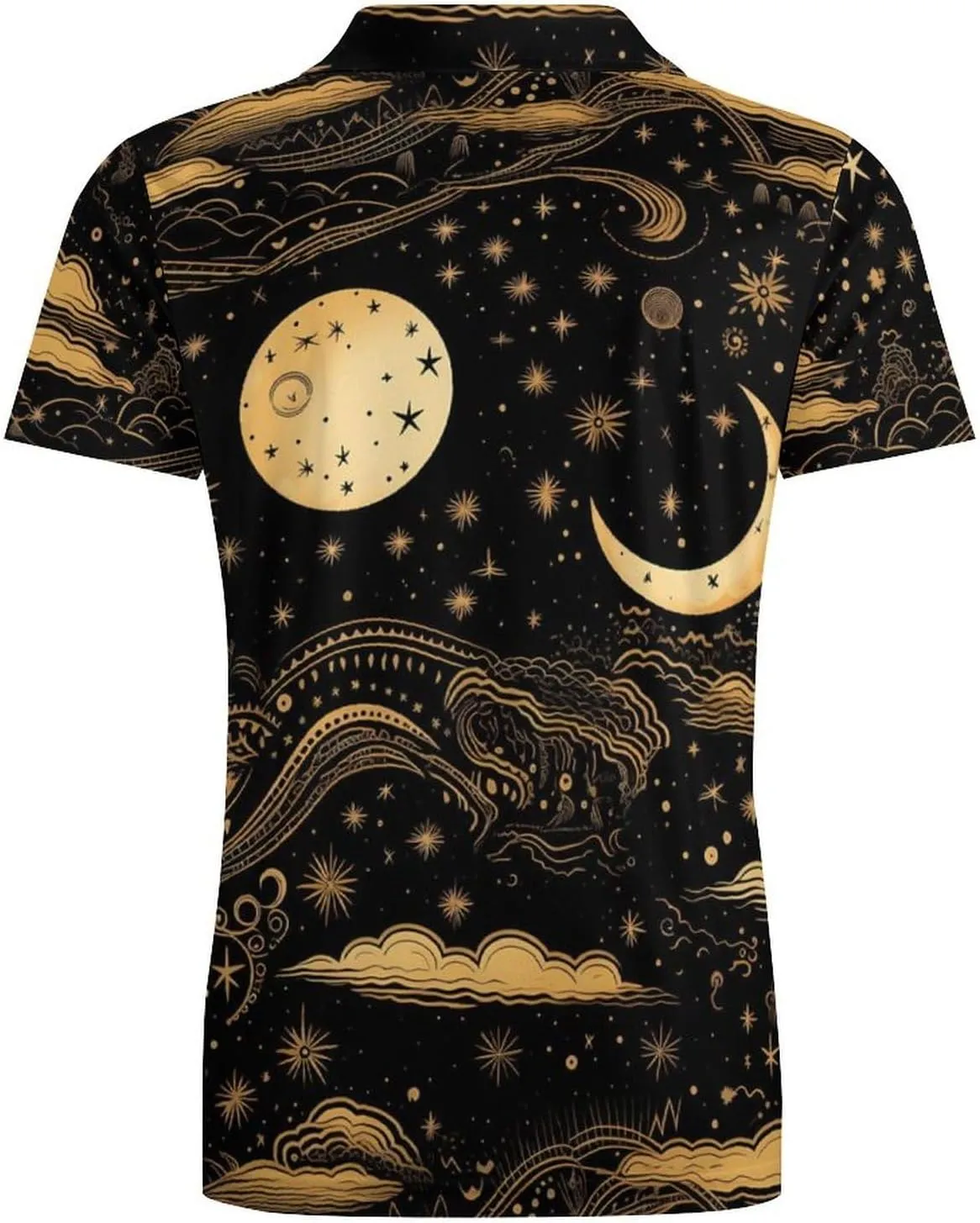 Moon and Sun Pattern Men's Polo Shirt Short Sleeve Casual Athletic Quick Dry Golf T-Shirts