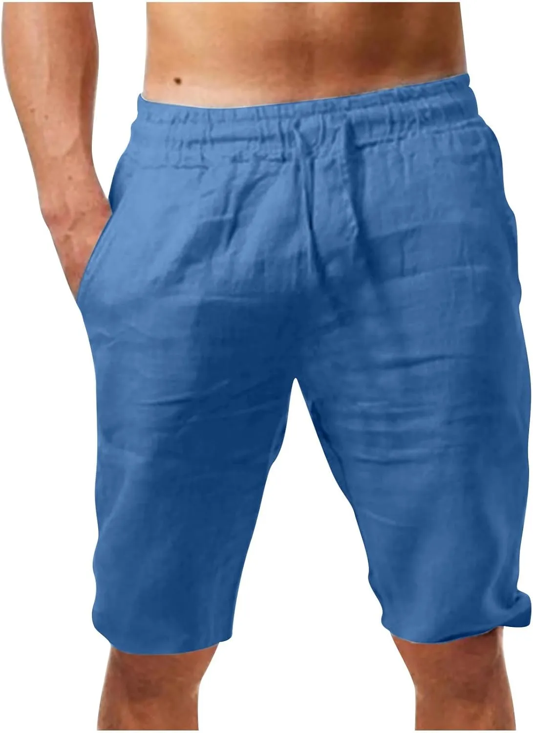 Muscularfit Beach Shorts for Men Summer Casual Cotton Linen Shorts Loose Fit Elastic Waist Drawstring Work Utility Shorts