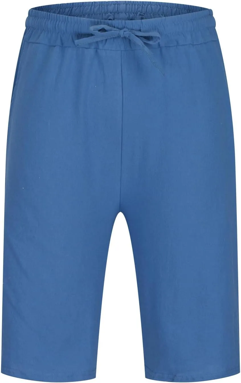 Muscularfit Beach Shorts for Men Summer Casual Cotton Linen Shorts Loose Fit Elastic Waist Drawstring Work Utility Shorts