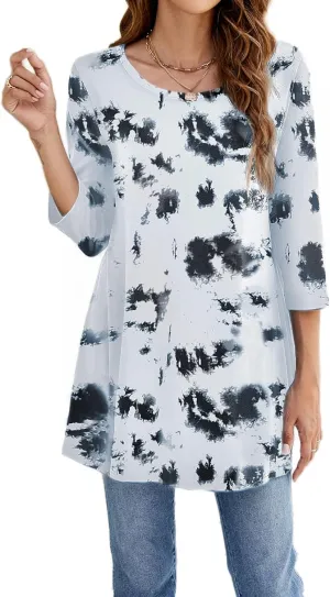 Naggoo Women's 3/4 Sleeve Crew Neck Swing Flare Loose Fit Casual Tunic Tops Tee Shirts M-3XL