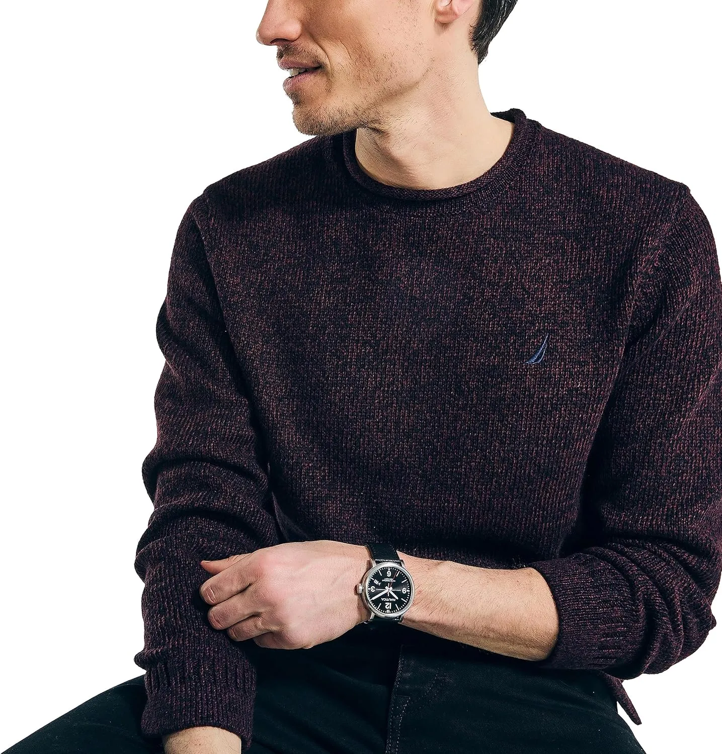 Nautica Men's Rolled Crewneck Sweater