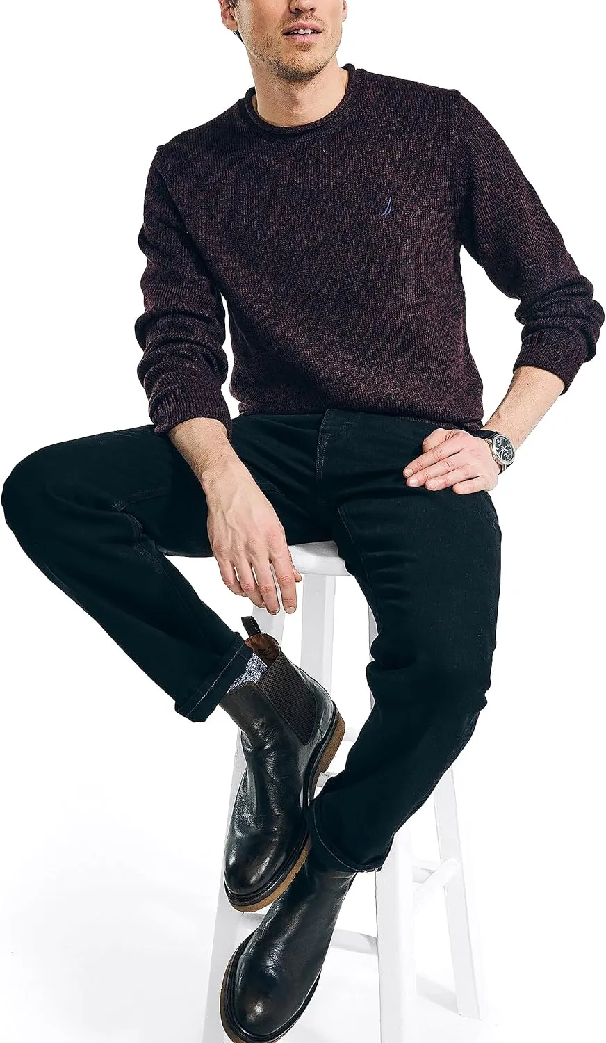 Nautica Men's Rolled Crewneck Sweater
