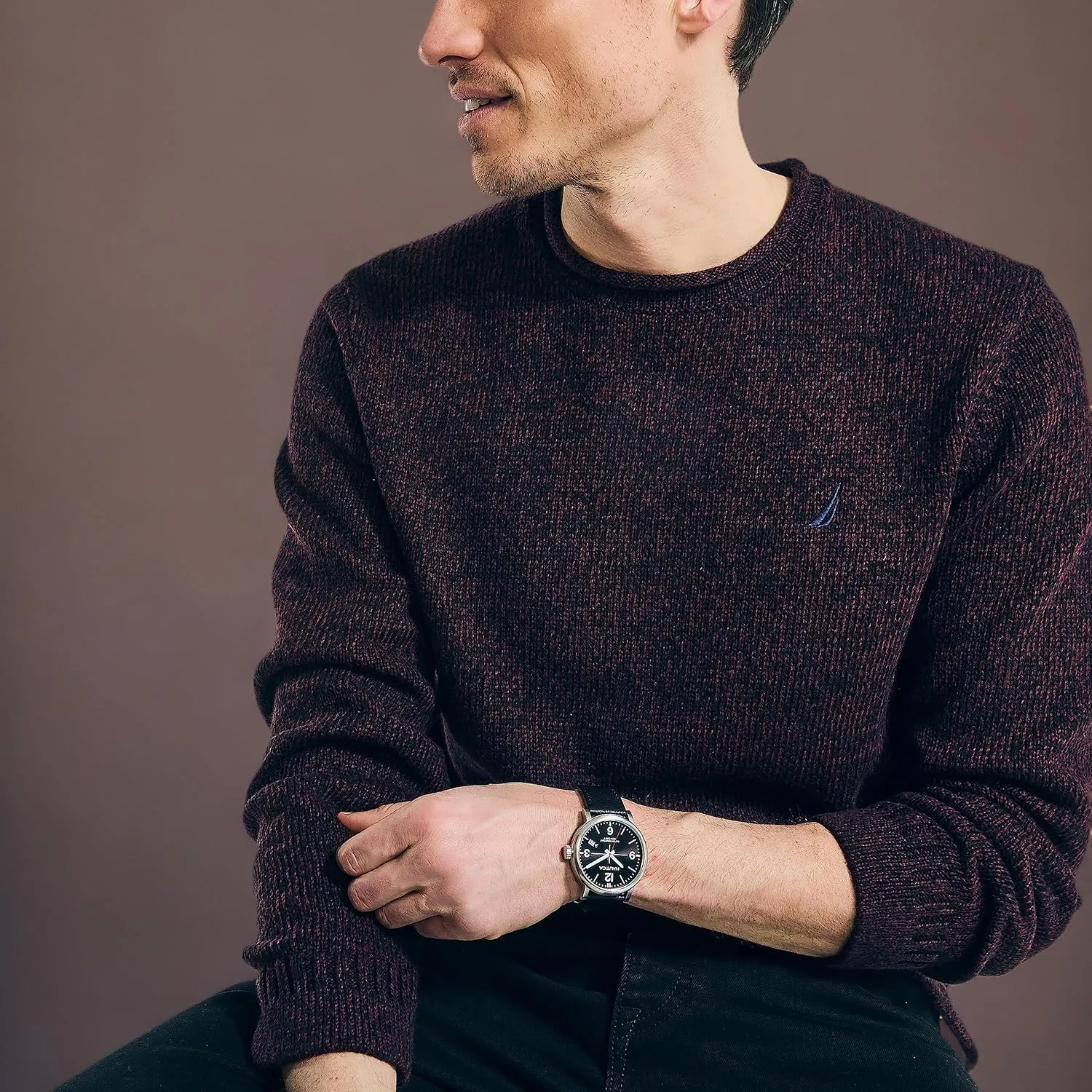 Nautica Men's Rolled Crewneck Sweater