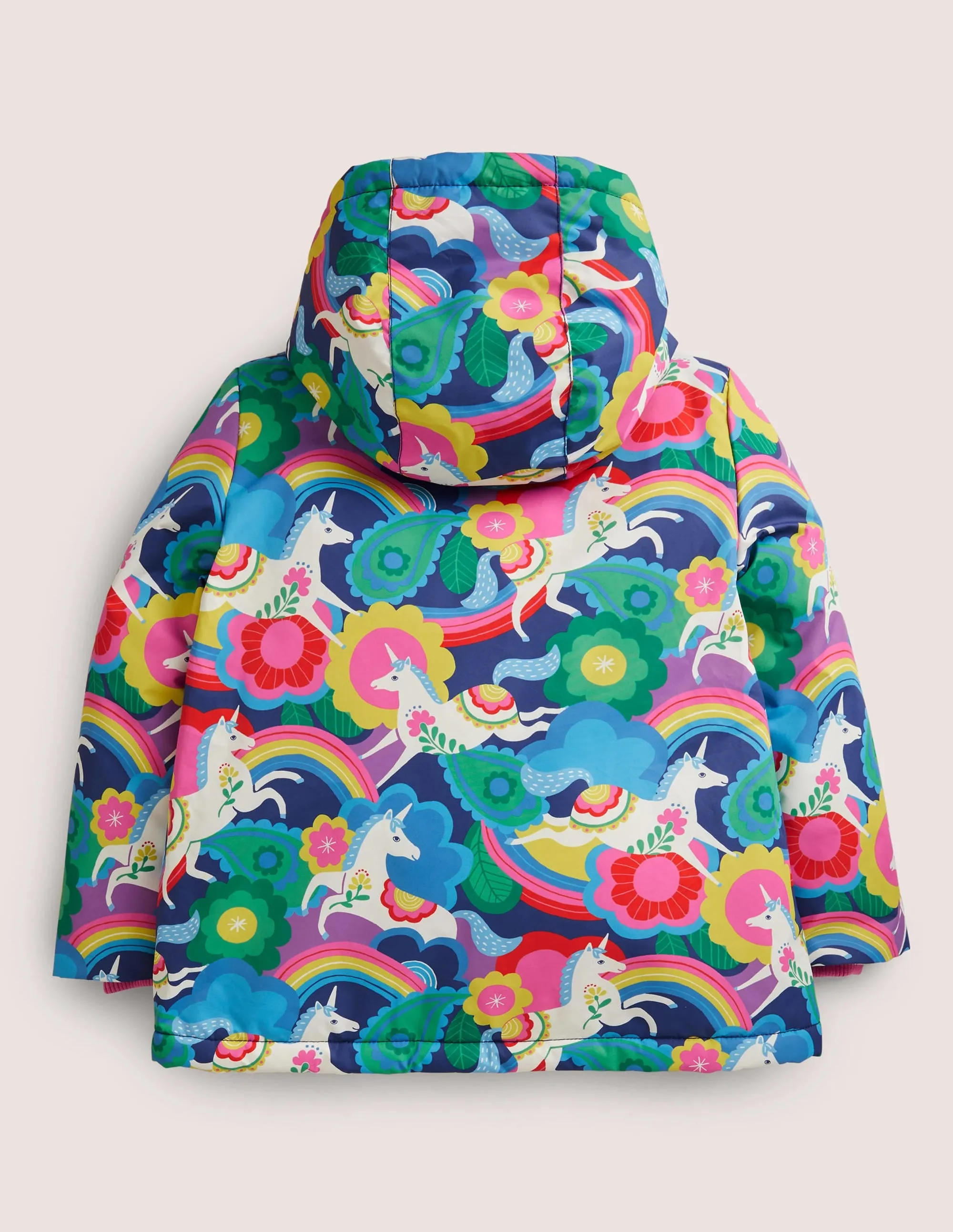 Navy Unicorn Print Sherpa Lined Anorak-Multi Flowerpatch Unicorns