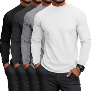 Neer 4 Pack Men's Mock Neck Shirts, Long Sleeve Turtleneck Pullover Tops Slim Fit Casual T Shirts Lightweight Basic Sweaters