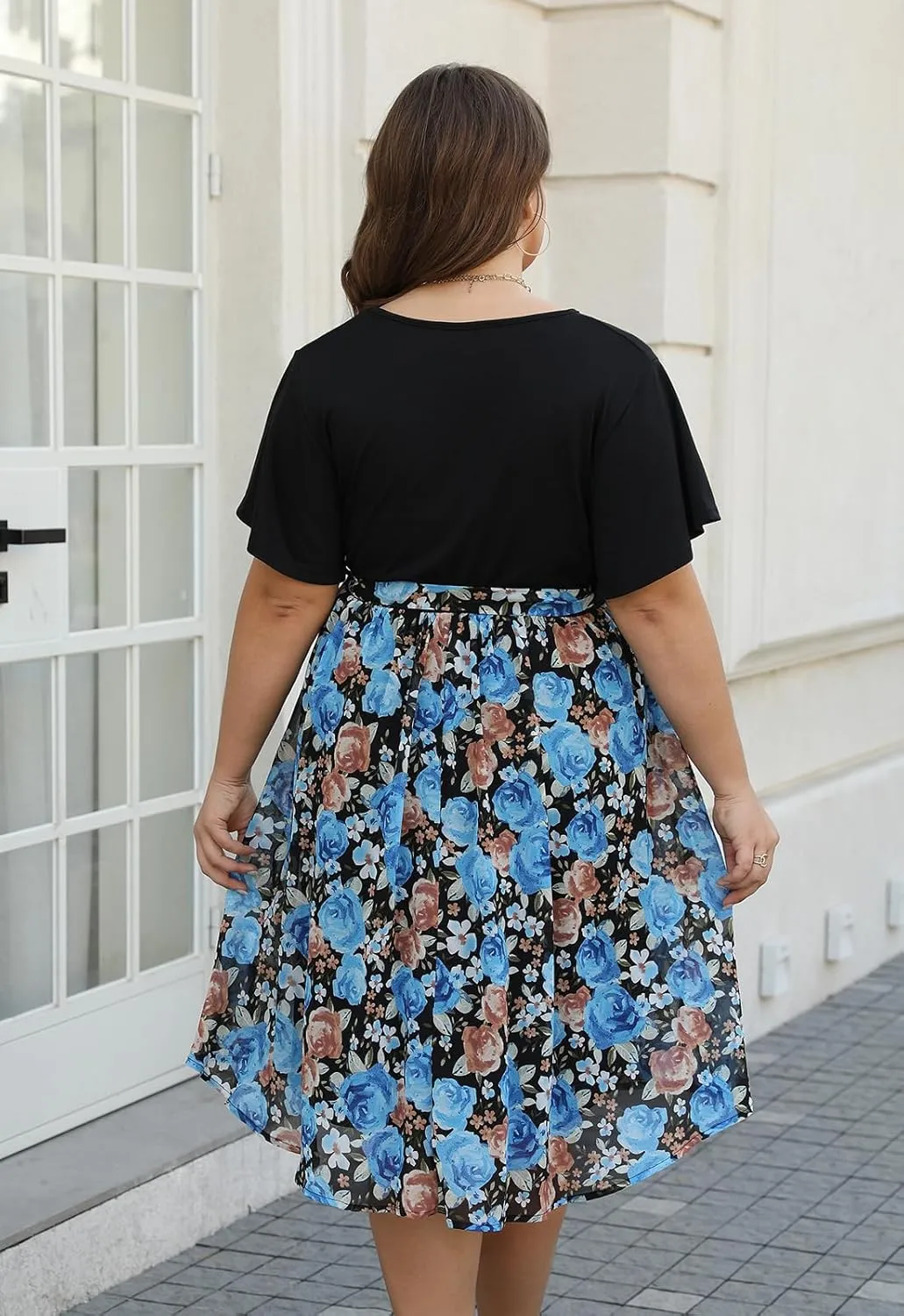 Nemidor Womens Casual Plus Size Ruffle Sleeve Boho Chiffon Print Belted Flowy Wrap Dress NEM529