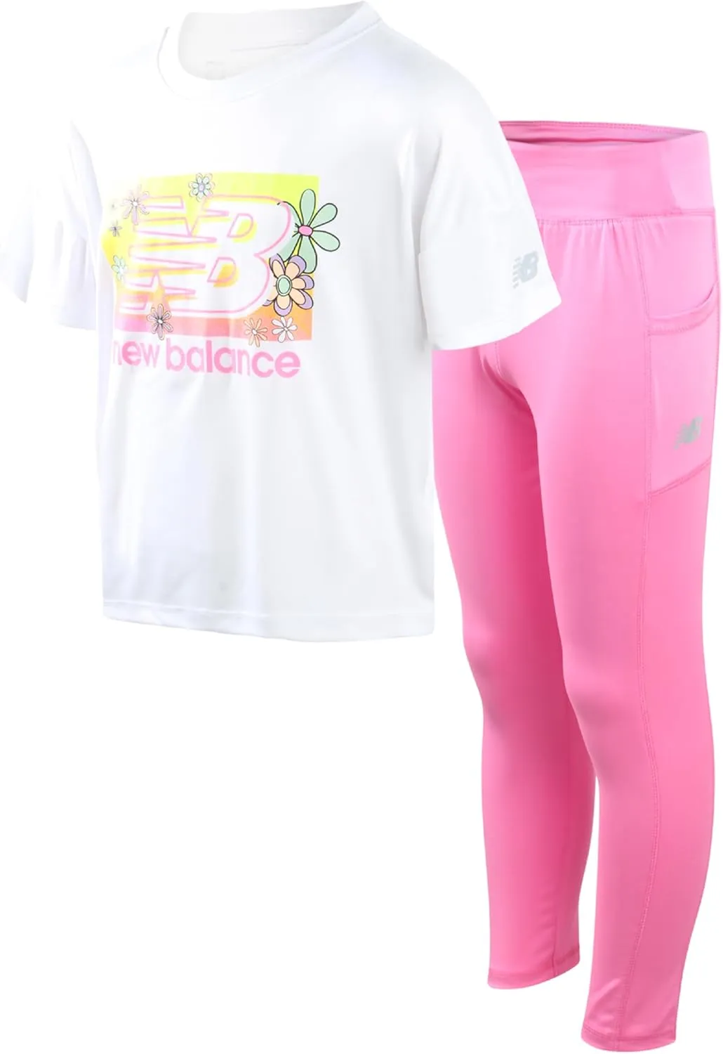 New Balance Girls' Active Leggings Set - 2 Piece Short Sleeve Tee and Athletic Leggings Activewear Sets for Girls (7-16)