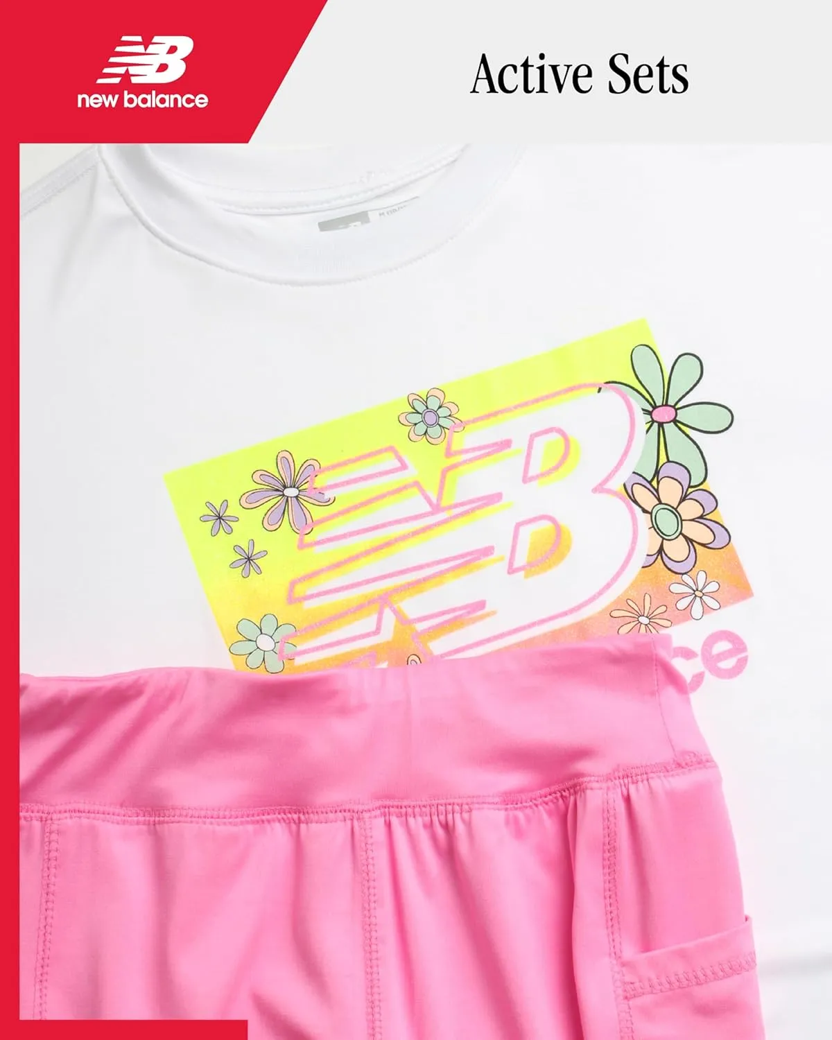 New Balance Girls' Active Leggings Set - 2 Piece Short Sleeve Tee and Athletic Leggings Activewear Sets for Girls (7-16)