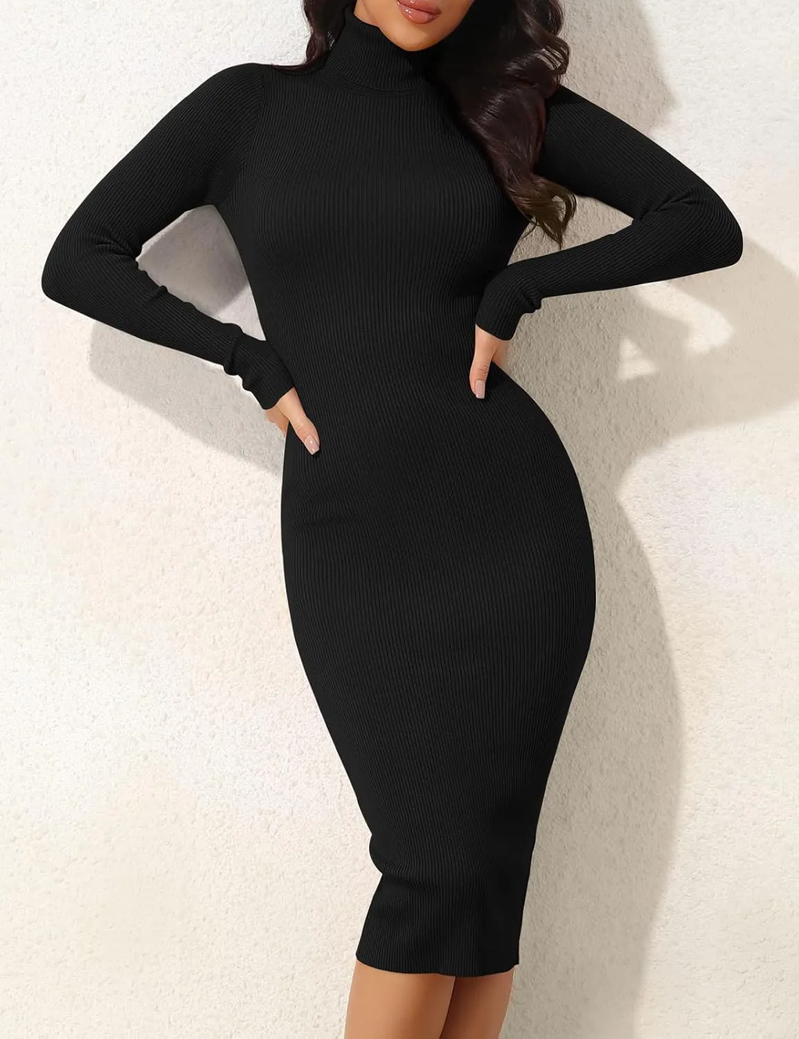 ninovino Women's Turtleneck Ribbed Knit Long Sleeve Slim Fit Sweater Dress