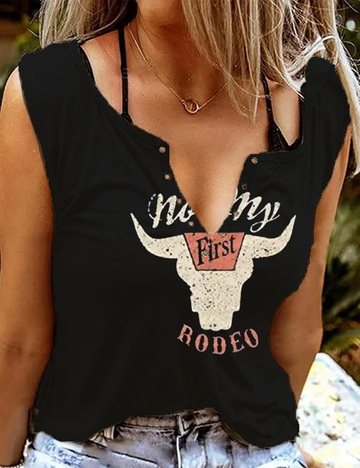 Not My First Rodeo Tank Women Rodeo Shirt Country Shirts Western T Shirt Sleeveless V Neck Ring Hole Cowboy Tank Tops