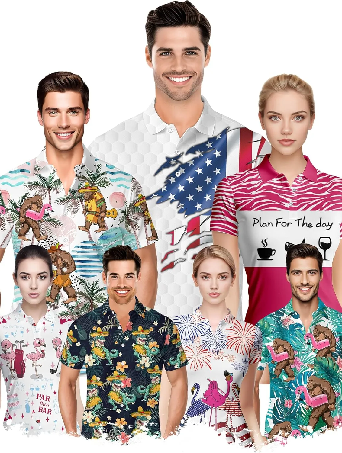 PAGYMO Funny Golf Shirts for Men Crazy Print Moisture Wicking Performance Short Sleeve Athletic Mens Polo Shirt