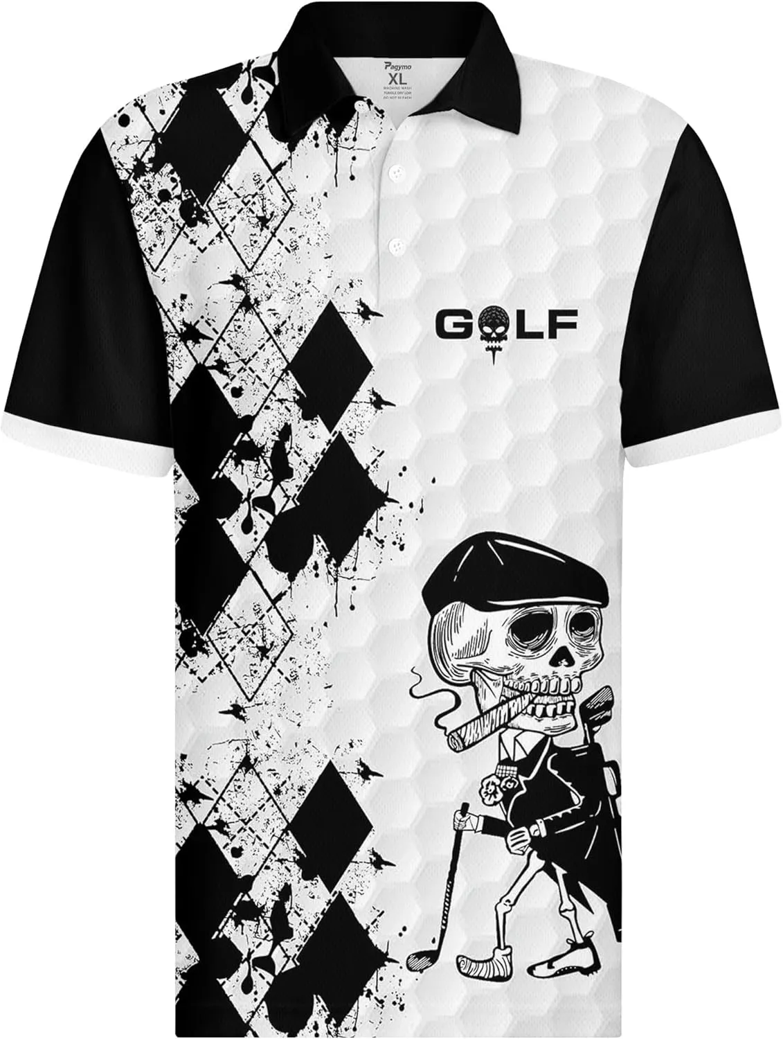 PAGYMO Funny Golf Shirts for Men Crazy Print Moisture Wicking Performance Short Sleeve Athletic Mens Polo Shirt