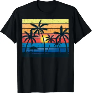 Palm Tree Retro Vintage Sunset Tropical Beach Dress Summer T-Shirt