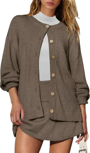 Panadila Womens Sweater Skirt Set 2 Piece Outfits Sweater Skort Set Lounge Cardigan and Knit Skirt Matching Outfits