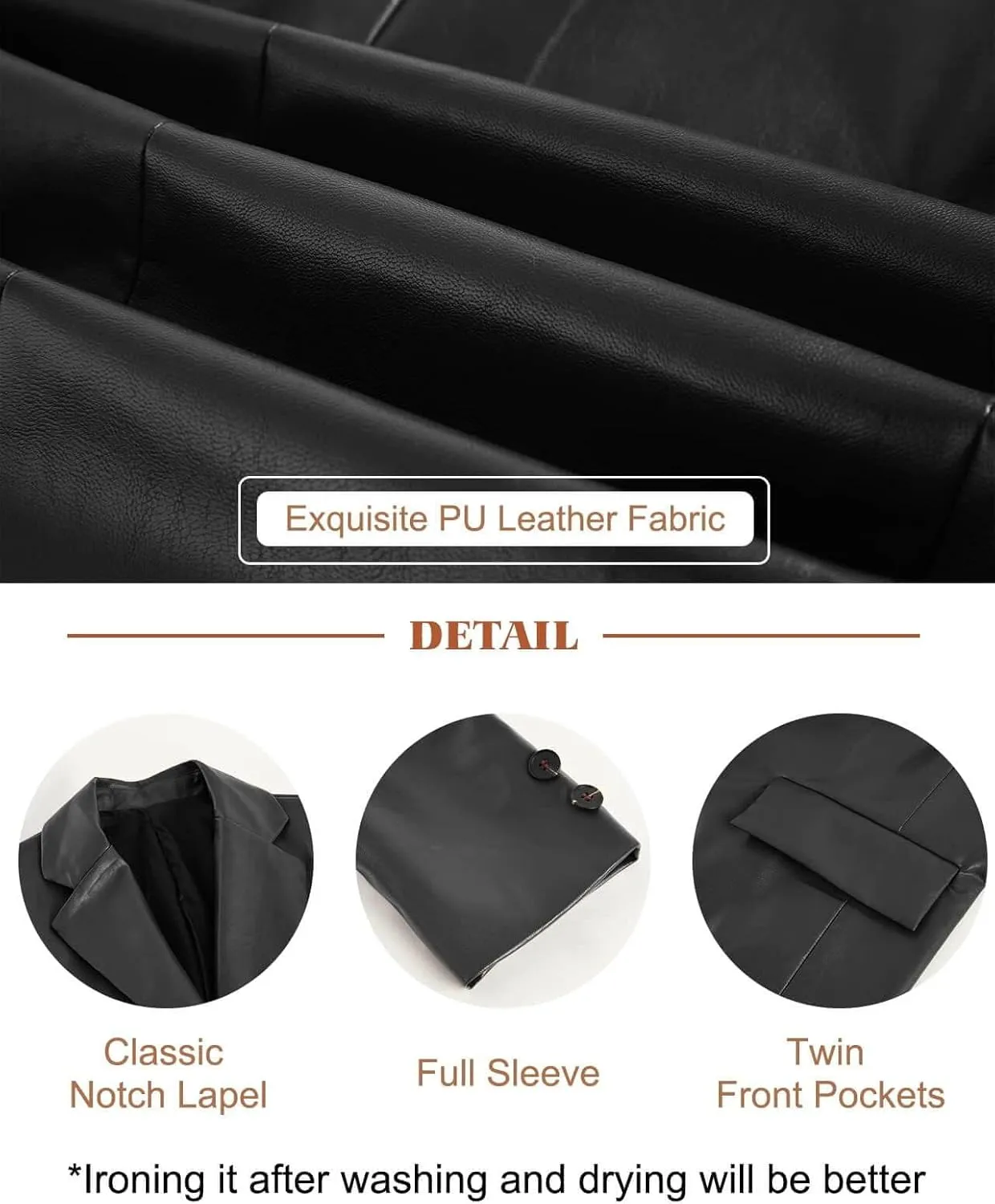 Pepochic Womens Oversized Leather Jacket Long Sleeve Faux Leather Blazer Lapel Button Down Leather Shacket Coat with Pockets