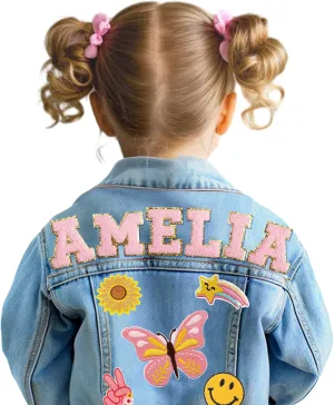 Personalized Denim Jacket for Kids with Name Patches| Custom Toddler Girls Clothes| Back to School Outfit| Jean Jacket Birthday Gifts for Toddlers Girls Boys 1-8