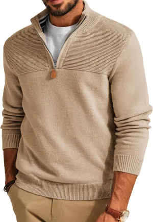 PJ PAUL JONES Men's Quarter Zip Sweater Slim Fit Casual Pullover Sweater Mock Neck Polo Sweaters