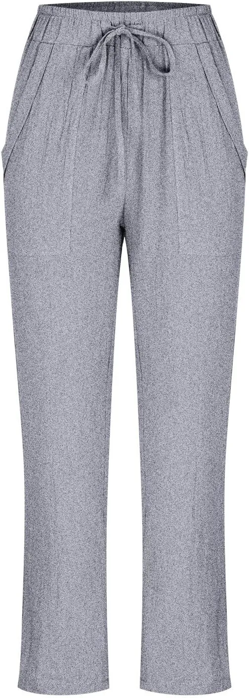 Plus Size Cotton Pants for Women Linen Blend Plus Size Drawstring Pants Folded Hem Lightweight Summer Pants
