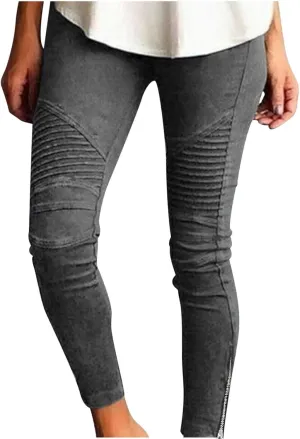 Plus Size Leggings for Women High Waisted Side Zipper Ruched Yoga Pants Casual Moto Biker Pull On Skinny Pants