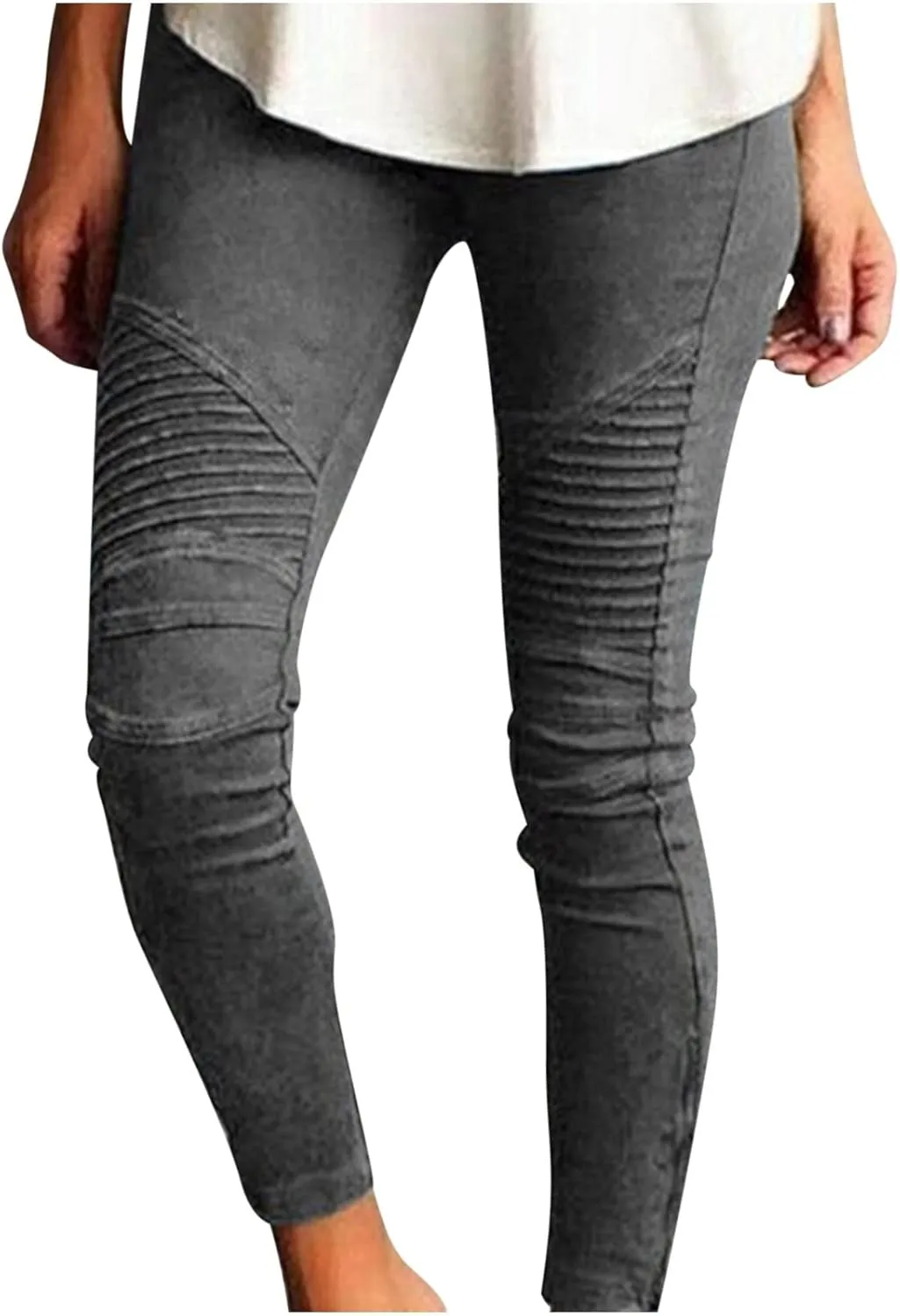 Plus Size Leggings for Women High Waisted Side Zipper Ruched Yoga Pants Casual Moto Biker Pull On Skinny Pants