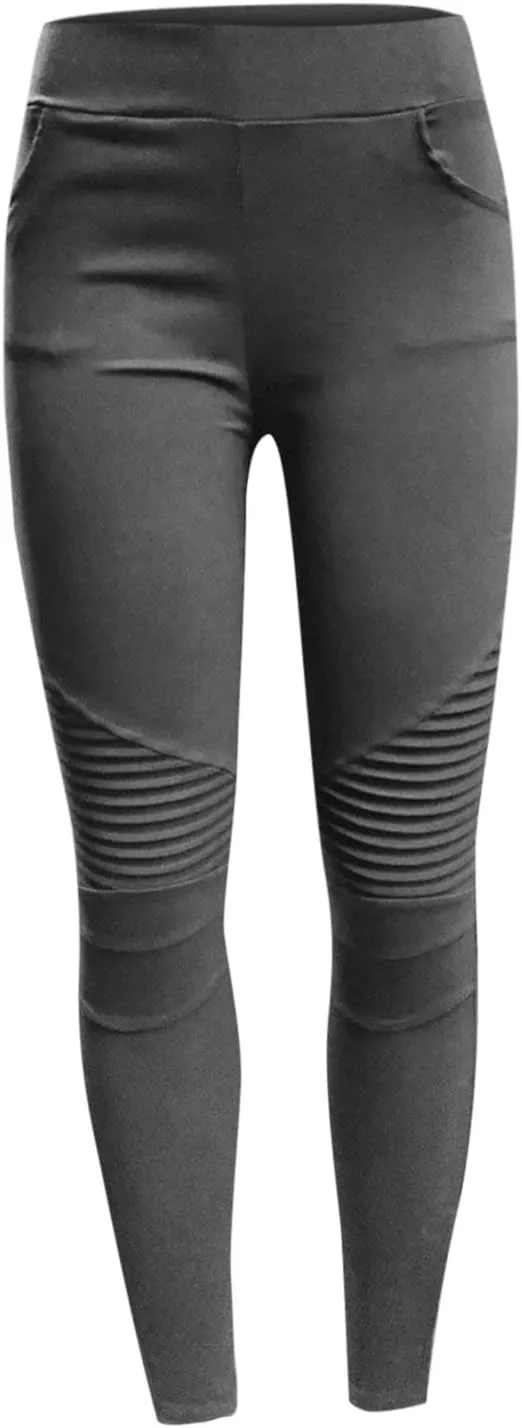 Plus Size Leggings for Women High Waisted Side Zipper Ruched Yoga Pants Casual Moto Biker Pull On Skinny Pants