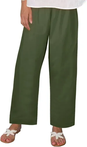 Plus Size Linen Cropped Pants for Women Summer Petite Lightweight Wide Leg Palazzo Elastic Waist Ladies Capri Pants