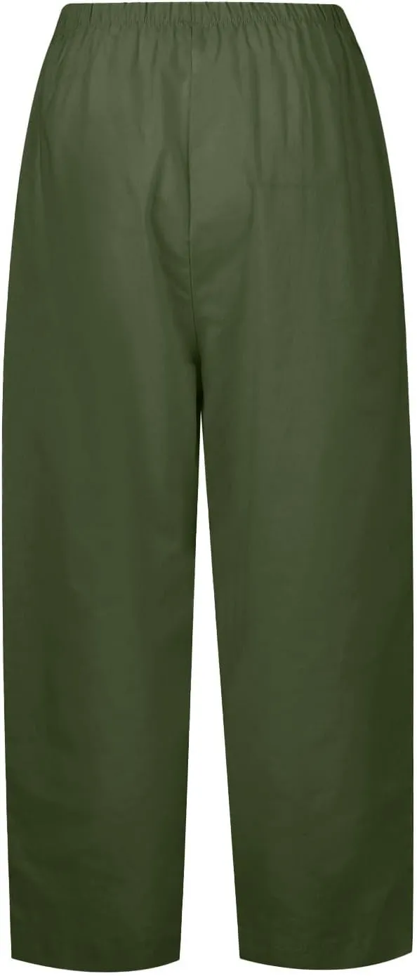 Plus Size Linen Cropped Pants for Women Summer Petite Lightweight Wide Leg Palazzo Elastic Waist Ladies Capri Pants