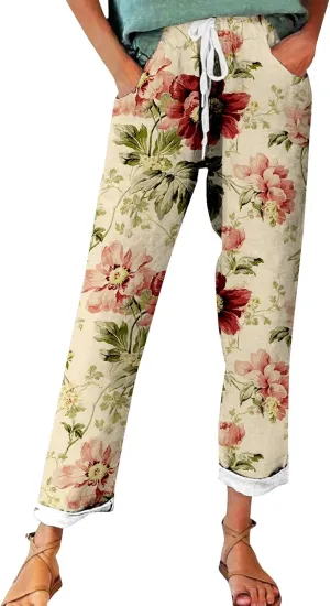 Plus Size Linen Pants for Women Plus Size Summer Cotton Palazzo Pants for Women Casual Summer Trousers