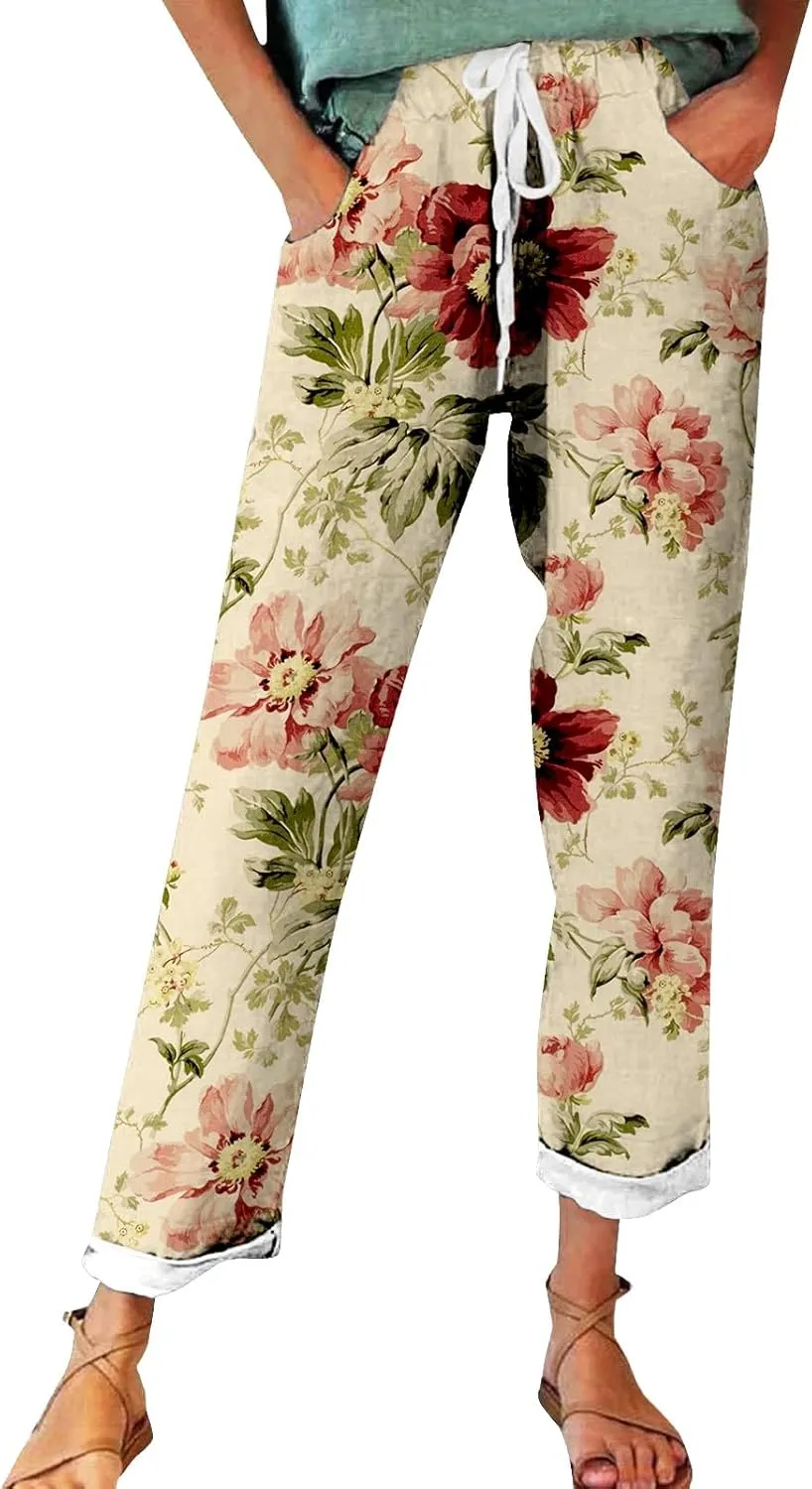 Plus Size Linen Pants for Women Plus Size Summer Cotton Palazzo Pants for Women Casual Summer Trousers