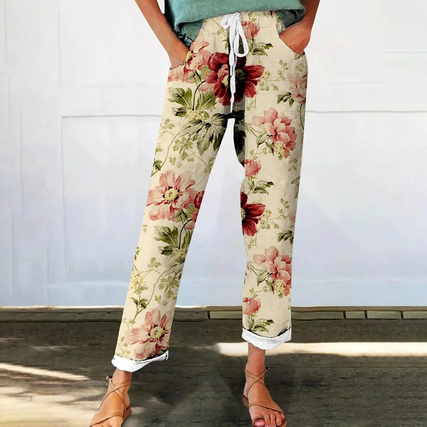 Plus Size Linen Pants for Women Plus Size Summer Cotton Palazzo Pants for Women Casual Summer Trousers
