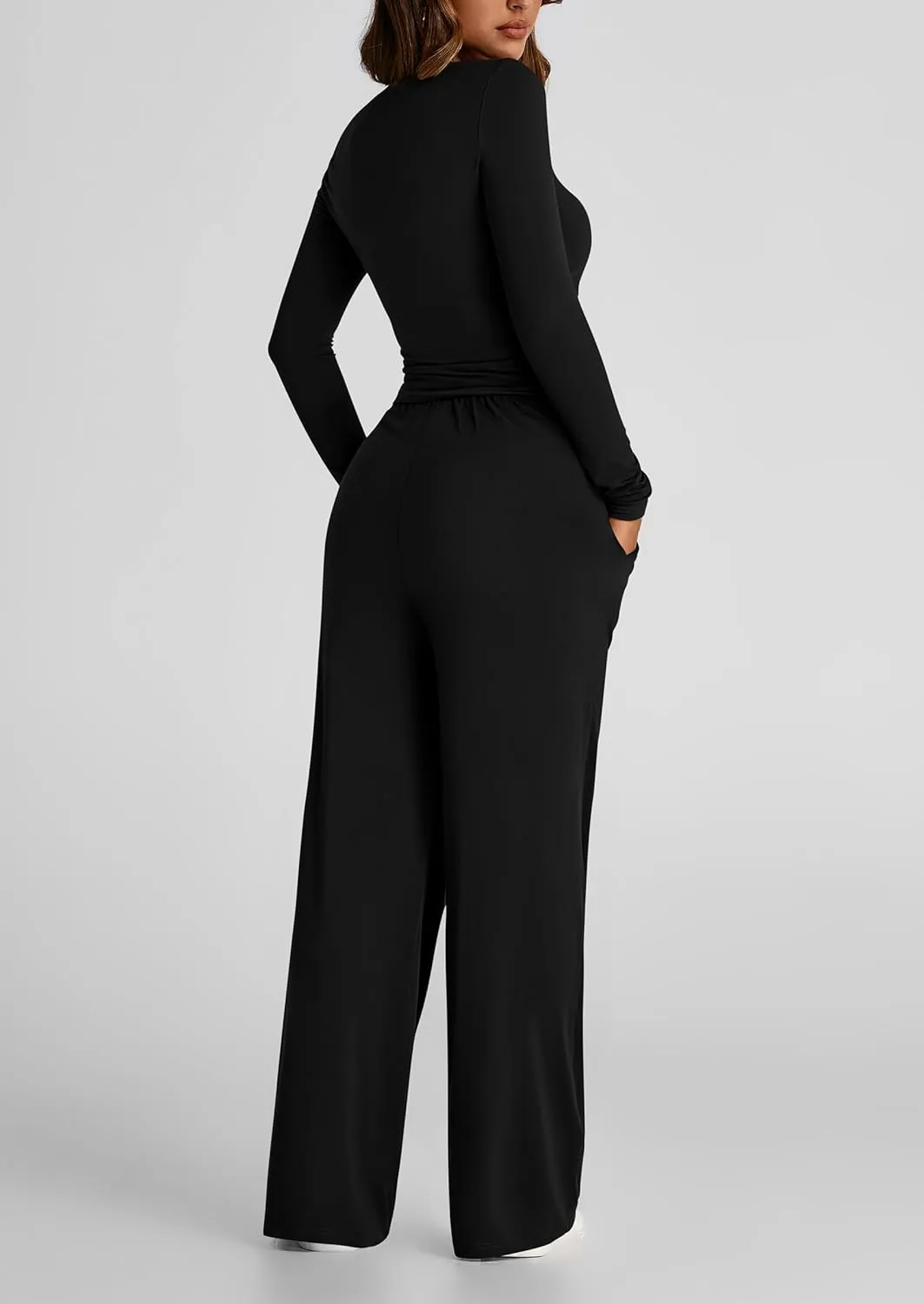 PRETTYGARDEN Women's Spring Fall Two Piece Outfits Tracksuits Long Sleeve Crop Tee Shirts Wide Leg Pants Matching Lounge Sets